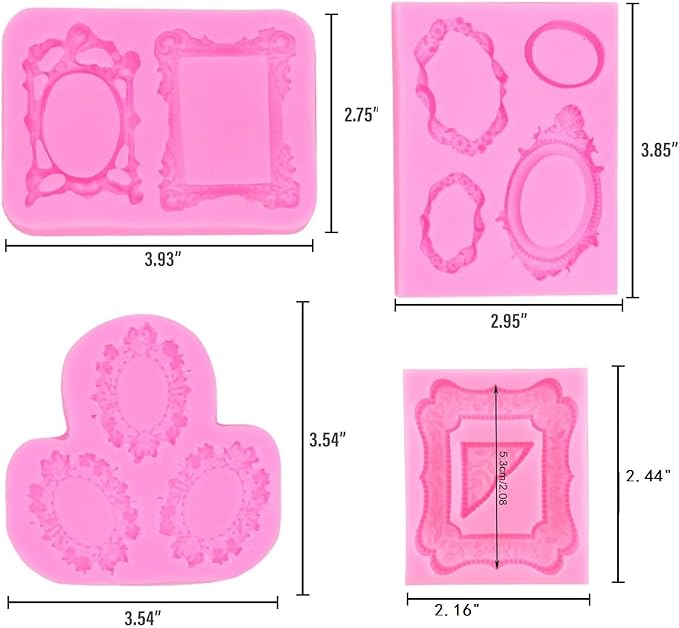 Photo Frame Fondant Molds Vintage Frame Chocolate Mold Mirror Picture Frames Silicone Mold for Cake Pop Decorating Cupcake Sugar Gum Paste Topper Candy Polymer Clay
