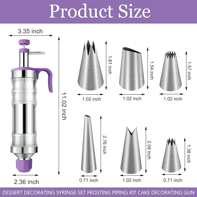 Dessert Decorating Syringe Set, Frosting Piping Kit Cake Decorating Tool, 6 Stainless Steels Piping Tips, 2 Couplers, 9 Silicone Baking Cups, Cupcake Frosting Filling Injector Icing Piping Kit