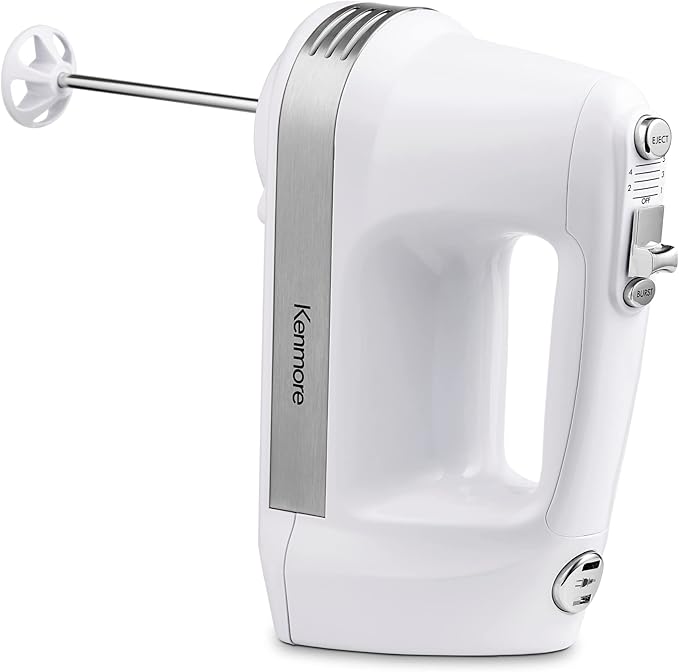 Kenmore Hand Mixer – 5 Speed Handheld Blender, Electric Egg Beater, Whisk, Dough Hooks, Storage Case, Turbo Boost for Cake Mix, Baking, Retractable Cord, Kitchen Appliances