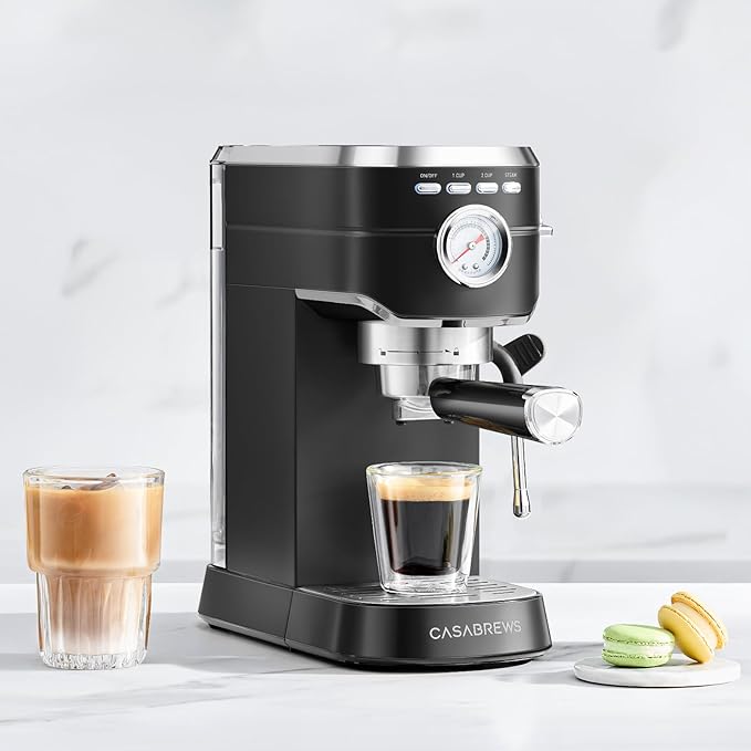 CASABREWS CM5418 Espresso Machine 20 Bar, Stainless Steel Espresso Maker with Milk Frother Steam Wand, Compact Cappuccino Machine for Home, Espresso Coffee Machine with Removable Water Tank, Black