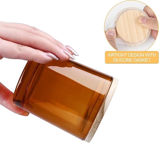 8 OZ Thick Candle Jars for Making Candles 15 Pcs, Brown Empty Jars with Wood Lids for Candle Making, Sample Container,Clear Brown