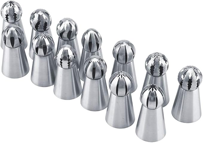13 PCS Russian Piping Tips, Stainless Steel Russian Piping Tips Set, Russian Tips Set for Decorating Cake Cream Cookies Pastry Baking Tools