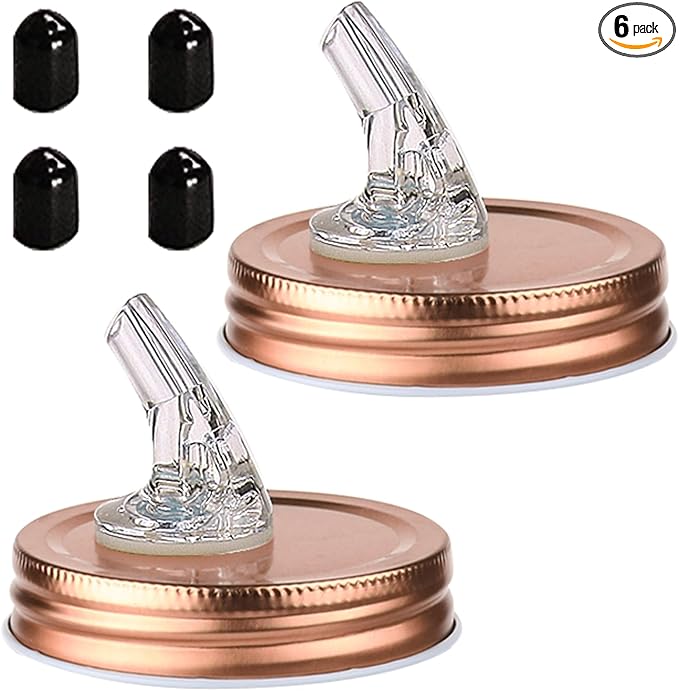 Mason Jar Pour Spout, For Spout Spouting Lid Mason Jars Regular Spout Size 70mm Dispenser Sprouting Lid Leak Proof 2 Pack + 4 Caps(rose gold) (2 rose gold)