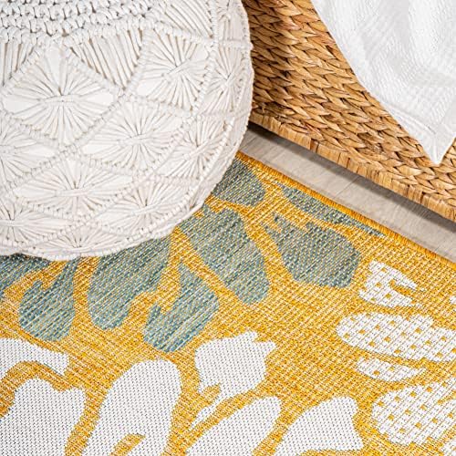 JONATHAN Y Floral Textured Weave Indoor Outdoor Round Area Rug 5 Ft Yellow/Cream, Zinnia Modern for Backyard, Patio, Porch, Easy-Cleaning, High Traffic, Pet-Friendly, Non-Shedding (SMB110G-5R) - Image 3