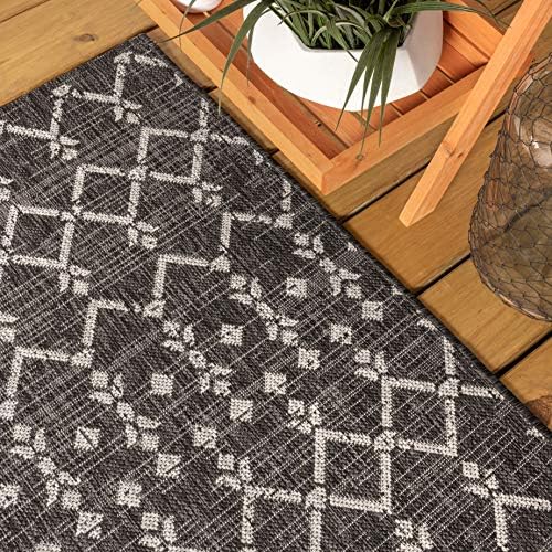 JONATHAN Y Moroccan Geometric Indoor Outdoor Round Area Rug 5 Ft Black/Gray, Ourika Textured Weave for Backyard, Patio, Porch, Easy-Cleaning, High Traffic, Pet-Friendly, Non-Shedding (SMB108F-5R) - Image 3