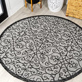 JONATHAN Y Vintage Filigree Indoor Outdoor Round Area Rug 9 Ft Light Gray/Black, Madrid Textured Weave for Backyard, Patio, Porch, Easy-Cleaning, High Traffic, Pet-Friendly, Non-Shedding SMB107E-9R by JONATHANY