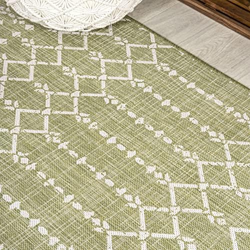 JONATHAN Y Moroccan Geometric Indoor Outdoor Square Area Rug 5X5 Light Green/Cream, Ourika Textured Weave for Backyard, Patio, Porch, Easy-Cleaning, Pet-Friendly, Non-Shedding (SMB108N-5SQ) - Image 3