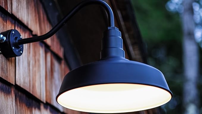 Steel Lighting Co. Gardena Barn Light | Outdoor Wall Mounted | 16" Dome | | Farmhouse Light Made in America | Matte Black Exterior/Matte Black Interior
