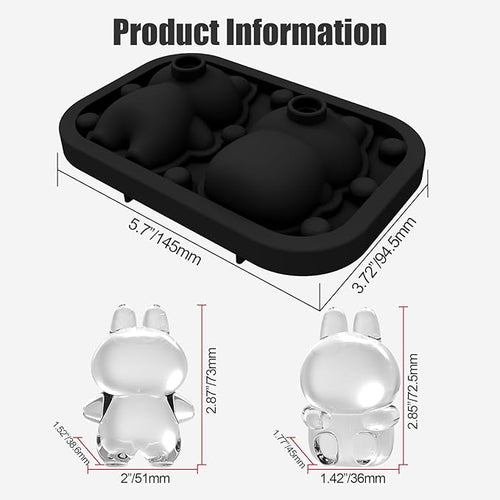 3D Rabbit Shapes Ice Cube Mold Silicone Large Ice Cube Molds 2.5 inch Animal Ice Cube Tray for Cocktails, Bourbon,Brandy, Whiskey Gifts for Men (Black)