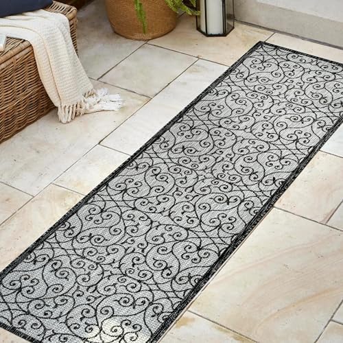 JONATHAN Y Vintage Filigree Indoor Outdoor Runner Rug 2X8 Light Gray/Black, Madrid Textured Weave for Backyard, Patio, Porch, Easy-Cleaning, High Traffic, Pet-Friendly, Non-Shedding (SMB107E-28) - Image 3