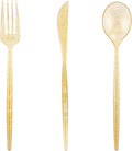 Supernal 180pcs Gold Plastic Silverware Durable Plastic Silverware Gold Glitter Color Party Cutlery Disposable Flatware Heavy Duty Include 60 Forks,60 Knvies,60 Spoons for Wedding,Birthday
