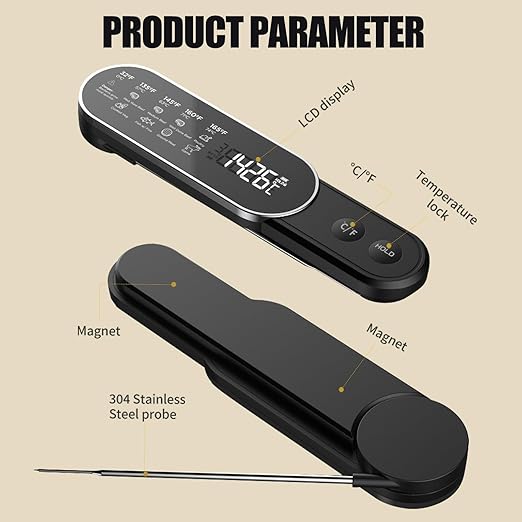 Smart Meat Thermometer Digital with Ultra-Fast 0.5 Sec Instant Read, NIST Certified ±0.5°F Accuracy, Auto-Rotating Backlight Display, IP67 Waterproof, Oven Safe for Grill, BBQ, Smoker, Candy