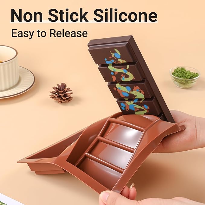 FUNBAKY Dubai Silicone Chocolate Bar Mold - 1-Inch Deep Cavities, Large Thick Candy Bar Mold, Ideal for Filling Pistachio Chocolate, Includes Scraper, 1 Pack