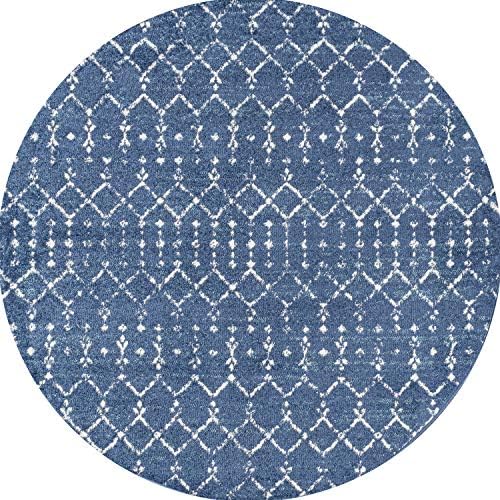 JONATHAN Y Boho Vintage Diamond Blue/White Round Area Rug 5 ft, Moroccan Hype for Living Room, Bedroom, Kitchen, Office, Easy-Cleaning, High Traffic, Pet-Friendly, Non-Shedding (MOH101A-5R) - Image 2