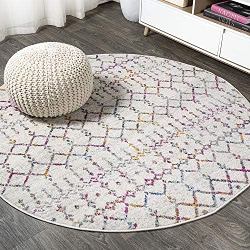 JONATHAN Y Boho Vintage Diamond Ivory/Multi Round Area Rug 5 ft, Moroccan Hype for Living Room, Bedroom, Kitchen, Office, Easy-Cleaning, High Traffic, Pet-Friendly, Non-Shedding (MOH101E-5R) by JONATHANY