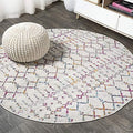 JONATHAN Y Boho Vintage Diamond Ivory/Multi Round Area Rug 5 ft, Moroccan Hype for Living Room, Bedroom, Kitchen, Office, Easy-Cleaning, High Traffic, Pet-Friendly, Non-Shedding (MOH101E-5R) by JONATHANY
