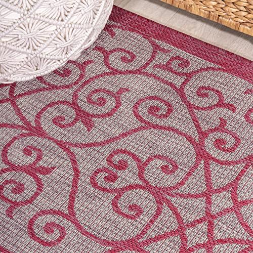 JONATHAN Y Vintage Filigree Indoor Outdoor Runner Rug 2X10 Light Gray/Fuchsia, Madrid Textured Weave for Backyard, Patio, Porch, Easy-Cleaning, High Traffic, Pet-Friendly, Non-Shedding (SMB107I-210) - Image 3