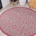JONATHAN Y Vintage Filigree Indoor Outdoor Round Area Rug 5 Ft Light Gray/Fuchsia, Madrid Textured Weave for Backyard, Patio, Porch, Easy-Cleaning, High Traffic, Pet-Friendly, Non-Shedding SMB107I-5R by JONATHANY