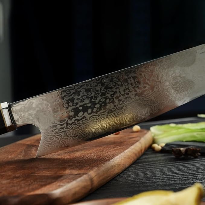 Seido Knives Kiritsuke Damascus Steel Chef Knife Epoxy Resin Stabilized Wood Handle Professional Kitchen Knife VG10 High Carbon Stainless Steel, Forest Green