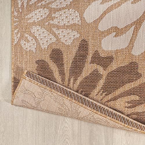 JONATHAN Y Floral Textured Weave Indoor Outdoor Round Area Rug 3 Ft Brown/Cream, Zinnia Modern for Backyard, Patio, Porch, Easy-Cleaning, High Traffic, Pet-Friendly, Non-Shedding (SMB110I-3R) - Image 4
