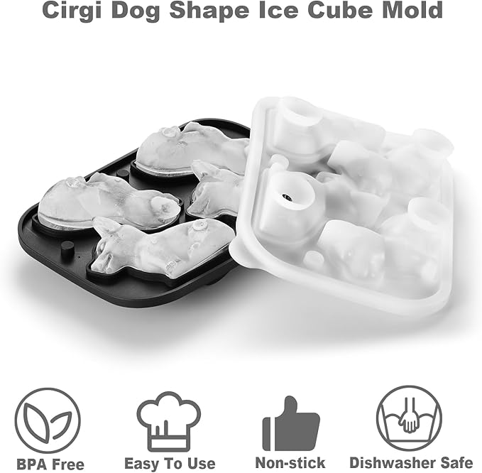 3D Corgi Dog Ice Cube Tray - Fun Shapes, Novelty Mom/Dad Gifts for Dog Lovers, Cute Corgi Ice Mold for Whiskey, Cocktail, Bourbon