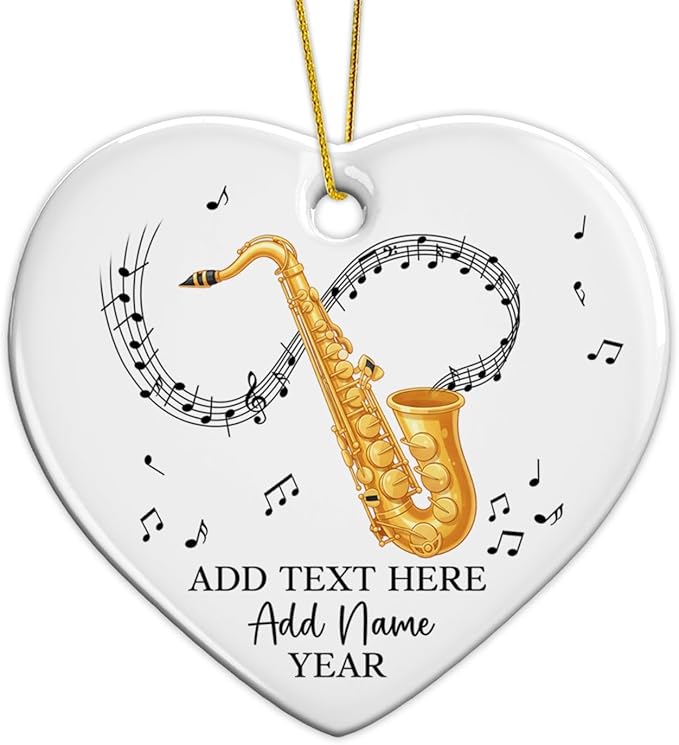 Personalized Saxophonist Christmas Ceramic Ornament 2025, Custom Text Name & Year Saxophone Player Xmas Ornament, Saxophone Musical Instrument Ornaments for Xmas Tree, Gifts for Music Lovers