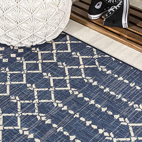 JONATHAN Y Moroccan Geometric Indoor Outdoor Round Area Rug 8 Ft Navy/Beige, Ourika Textured Weave for Backyard, Patio, Porch, Easy-Cleaning, High Traffic, Pet-Friendly, Non-Shedding (SMB108K-8R) - Image 6