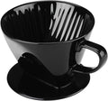 Pour Over Coffee Dripper, Ceramic Pour Over Coffee Maker with 3 Holes Flat Bottom, Easy Manual Slow Brewing, Porcelain Slow Filter Cone for Home, Office, Gift, Size 2, Black
