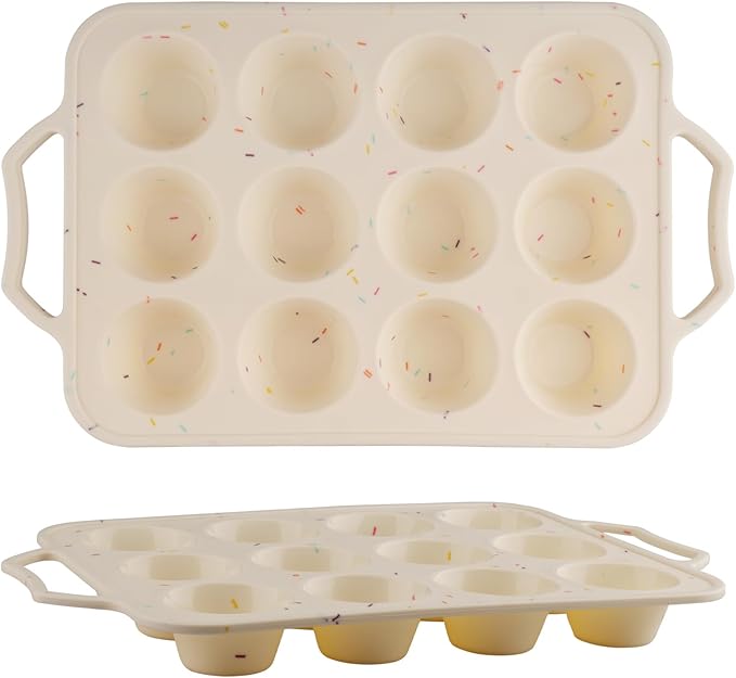 2 Pack Silicone Muffin Pan with Metal Reinforced Frame, 12 Cups Regular Size Silicone Cupcake Pan, Nonstick silicone Cupcake Molds for baking Homemade Muffins, Cupcakes, Egg Bites