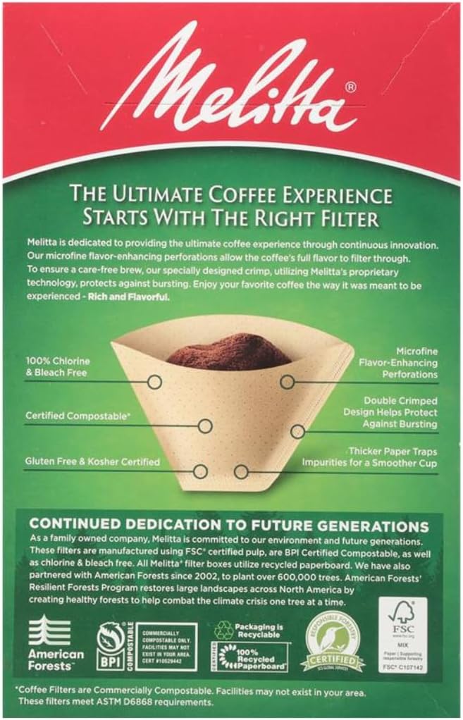 Melitta #4 Cone Coffee Filters, Natural Brown, 100 Count (Pack Of 3), 300 Total Filters - Fits all 8-12 Cup Cone Coffee Makers and Pour-Overs, Compostable, Tear-Resistant, Made in USA