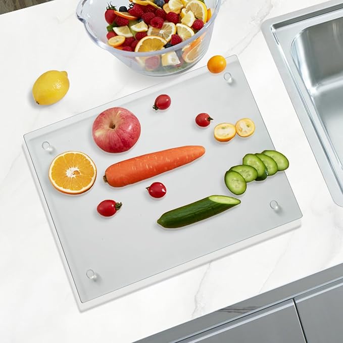 Tempered Glass Cutting Board for Kitchen, Clear Glass Board for Countertop, with Non-Slip Feet, Heat Resistant, Extra Large Size 16x20" 1Pcs
