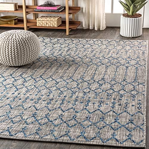 JONATHAN Y Moroccan Geometric Indoor Outdoor Area Rug 4X6 Light Gray/Navy, Ourika Textured Weave for Backyard, Patio, Porch, Easy-Cleaning, High Traffic, Pet-Friendly, Non-Shedding (SMB108A-4) - Image 3