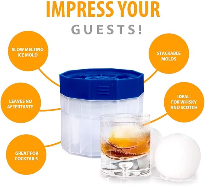 Ice Ball Molds Maker - 2 Pack Sphere Molds - 2.5 inch Round Ice -Slow Melting Ice for Whiskey Bourbon and Cocktails -