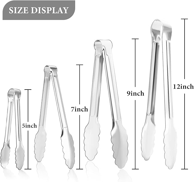 8 Pack Serving Tongs XEVOM Kitchen Tongs,Buffet Tongs, Stainless Steel Food Tong Serving Tong,small tongs (12inch)