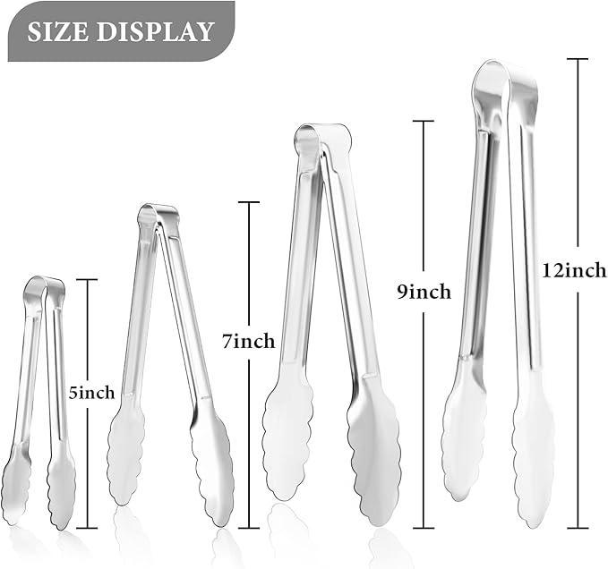 8 Pack Serving Tongs XEVOM Kitchen Tongs,Buffet Tongs, Stainless Steel Food Tong Serving Tong,small tongs (9inch)