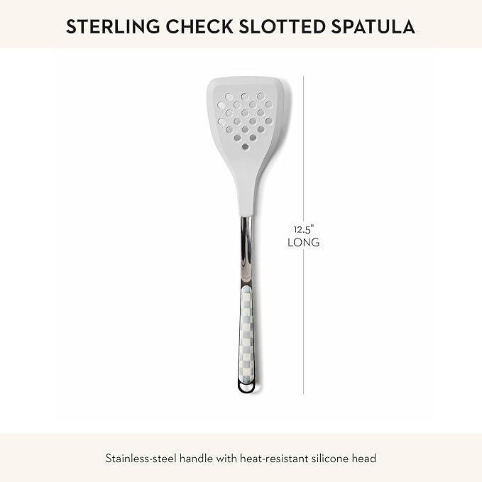 MACKENZIE-CHILDS Slotted Kitchen Spatula, Silicone Spatula for Cooking, Gray-and-White Sterling Check