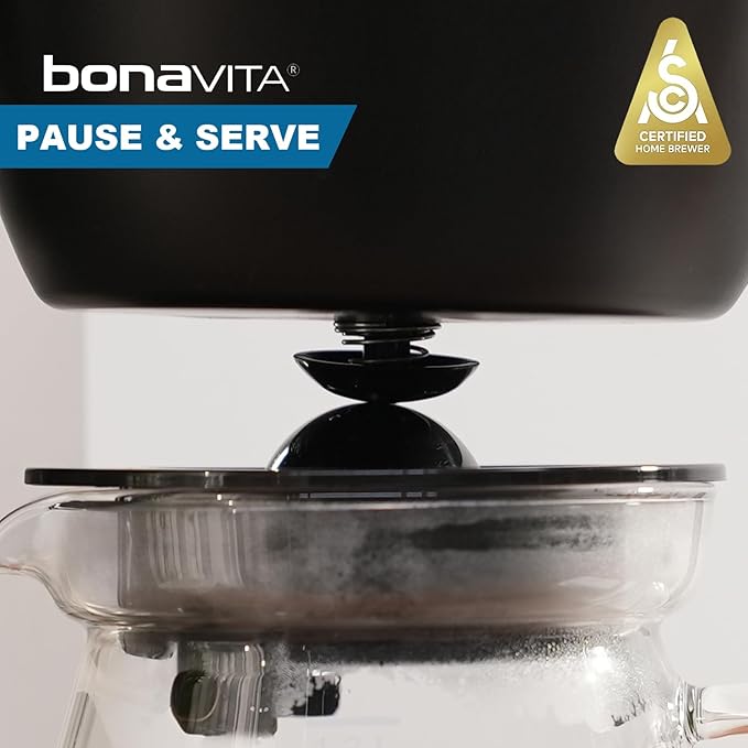 Bonavita Enthusiast 8 Cup Drip Coffee Brewer, Pour Over, SCA Certified Coffee Machine with Glass Carafe, Stainless Steel Panel, Removable Reservoir, Matte Black