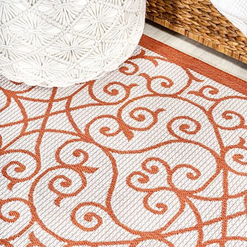 JONATHAN Y Vintage Filigree Indoor Outdoor Round Area Rug 5 Ft Cream/Orange, Madrid Textured Weave for Backyard, Patio, Porch, Easy-Cleaning, High Traffic, Pet-Friendly, Non-Shedding (SMB107L-5R) - Image 5