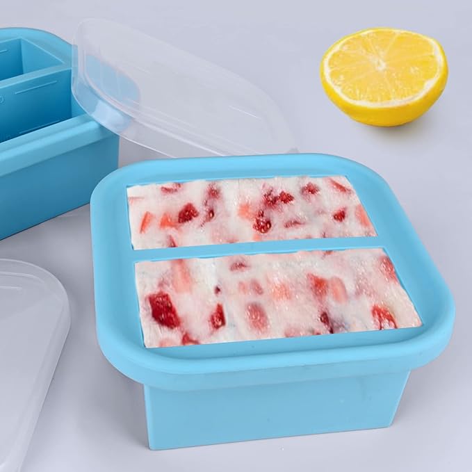 1 Cup Silicone Freezer Molds Silicone Freezer Tray with Lid 4 Pack Soup Freezer Containers Make 8 Soups, Broths, Stews, Sauces, Curries