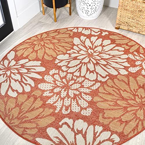 JONATHAN Y Floral Textured Weave Indoor Outdoor Round Area Rug 5 Ft Orange/Cream, Zinnia Modern for Backyard, Patio, Porch, Easy-Cleaning, High Traffic, Pet-Friendly, Non-Shedding (SMB110E-5R) by JONATHANY