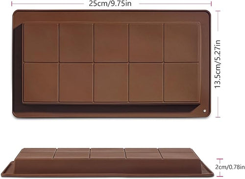 2 Packs Chocolate Silicone Molds, Non-Stick Baking Molds for Candy, Ice Cubes, 10 Cavity Dubai Pistachio Deep Bar Moulds for Valentine's, Easter, Christmas