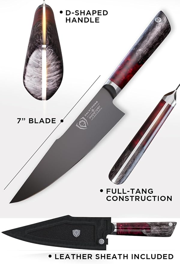 Dalstrong Santoku Knife - 7 inch - Spartan Ghost Series - Premium American Forged S35VN Powdered Steel Kitchen Knife - Razor Sharp Kitchen Knife - Maple & Red Resin Handle - Vegetable Knife - Sheath