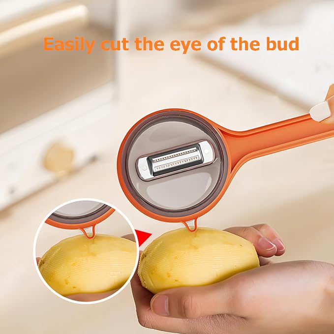 Peeling Knife With Storage Box, Fruit And Vegetable Peeler With Container, Double-Sided Stainless Steel Multi-Function Peeler For Home Kitchen (D-2pcs Orange)