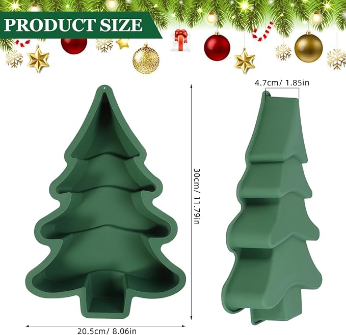 Gatuida Silicone Christmas Tree Cake Mold, Green Non-stick Baking Pan for Diy Holiday Desserts, 11. 81 X 8. 07 X 1. 85 Inches