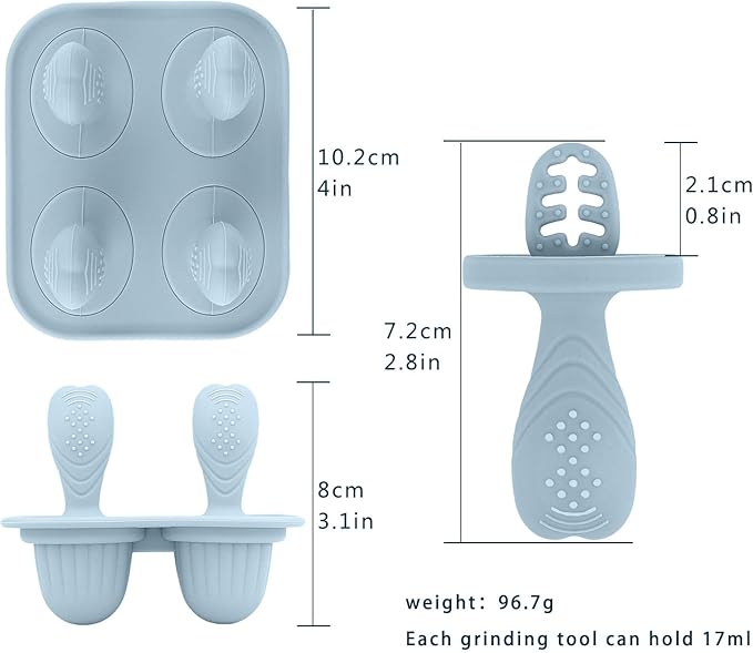 Silicone Baby Ice Pop Molds with Easy-Grip Handles, 4-Cavity Frozen Treat Tray for Toddlers, Mini Popsicle Maker for Teething Relief, Fruit Puree & Breastmilk Snacks (Dust Blue)