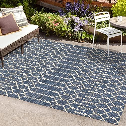 JONATHAN Y Moroccan Geometric Indoor Outdoor Area Rug 8X10 Navy/Beige, Ourika Textured Weave for Backyard, Patio, Porch, Easy-Cleaning, High Traffic, Pet-Friendly, Non-Shedding (SMB108K-8) - Image 3