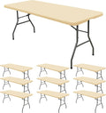10 Pack Fitted Tablecloth for 8 Foot Rectangle Tables, Beige Elastic Outdoor Picnic Table Cover, Washable Stretch Folding Table Cloths 8 ft for Camping Party Patio Kitchen Banquet, 30" W x 96" L
