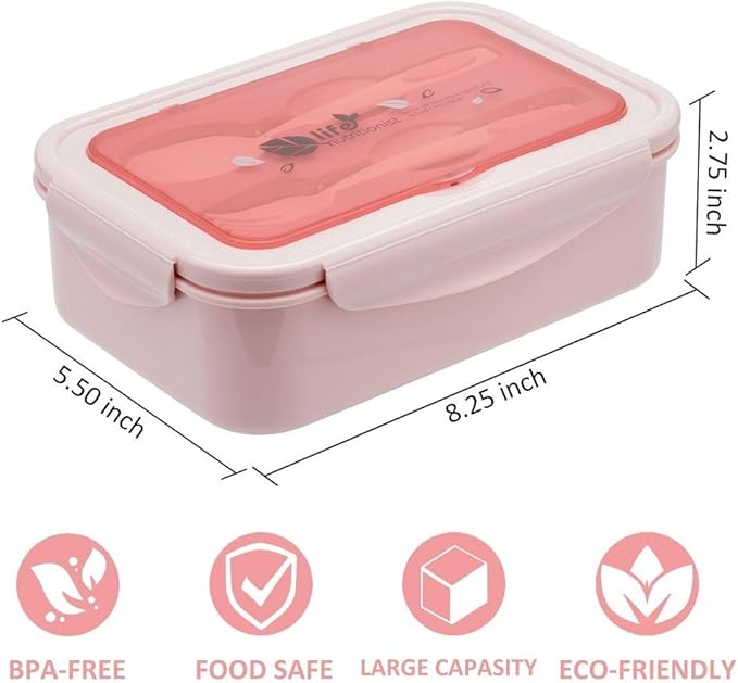 LOVINA Bento Boxes for Adults - 1100 ML Bento Lunch Box For Kids Childrens With Spoon & Fork - Durable for On-the-Go Meal, BPA-Free and Food-Safe Materials