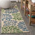 JONATHAN Y Floral Textured Weave Indoor Outdoor Runner Rug 2X10 Navy/Green, Zinnia Modern for Backyard, Patio, Porch, Easy-Cleaning, High Traffic, Pet-Friendly, Non-Shedding (SMB110B-210) by JONATHANY