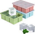 Large Ice Cube Tray for Whiskey 3 Pack, HANCELANT Big Silicone Square Ice Cube Mold with Removable Lid, 2'' Huge Square Ice Cubed Tray for Whisky and Cocktail(Blue+Green+Pink)